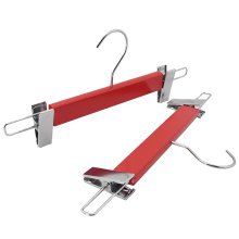 Deluxe high quality wooden pant hanger clamp with chrome clips and hook